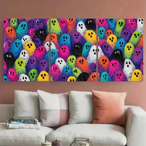 3pcs Ghosts & Disco Ball Design Perfect Perfect  Wall Art Set Canvas Unframed - High Quality Print 100% Australian Made Wall Canvas - Bella Home Decor