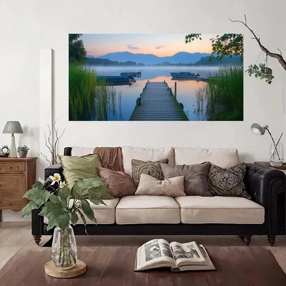 Peaceful Boats And Dock Wall Art Canvas Office Home Room Framed 120x60cm