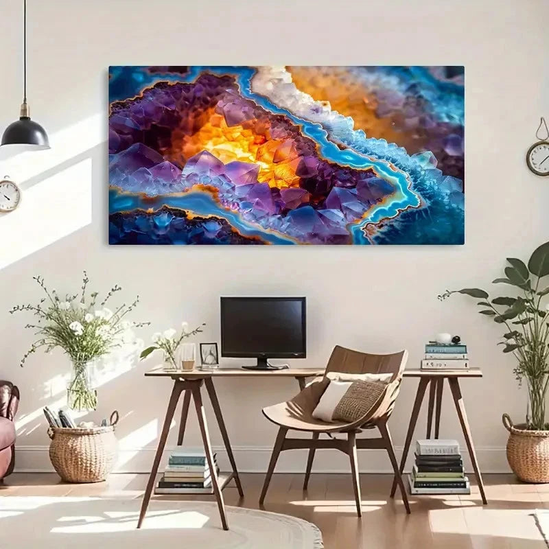 Stunning Crystal Stone Purple Wall Art Canvas Office Home Room Framed 120x60cm - Bella Home Decor