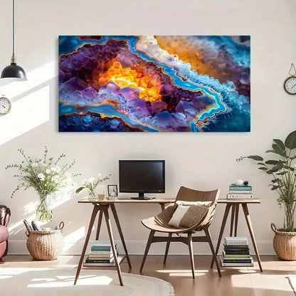 Stunning Crystal Stone Purple Wall Art Canvas Office Home Room Framed 120x60cm - Bella Home Decor