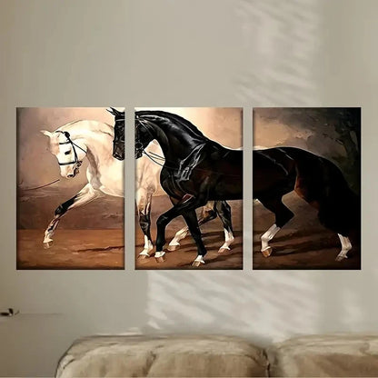 3pcs Two Horses Walking in the Dirt Wall Art Set Canvas Framed 60x90cm - High Quality Print 100% Australian Made Wall Canvas Ready to Hang - Bella Home Decor