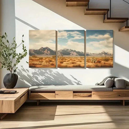 3pcs Vibrant Mountain Range & Cactus Scene Wall Art Canvas Unframed - High Quality Print 100% Australian Made Wall Canvas