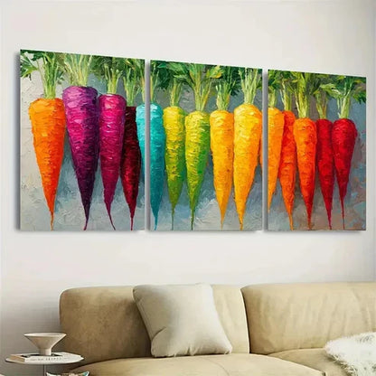 3pcs Carrots Rainbow Carrot Colorful Bright Wall Art Set Canvas Unframed - High Quality Print 100% Australian Made Wall Canvas - Bella Home Decor