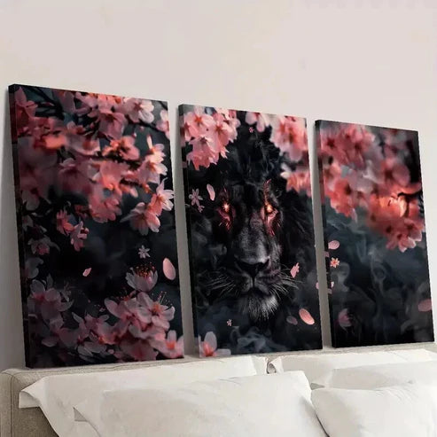 3pcs Black Panther & Pink Cherry Blossom Wall  Art Set Canvas Unframed - High Quality Print 100% Australian Made Wall Canvas - Bella Home Decor