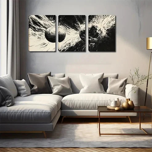 3pcs Abstract Glowing Spheres Triptych Wall Art Set Canvas Unframed - High Quality Print 100% Australian Made Wall Canvas - Bella Home Decor