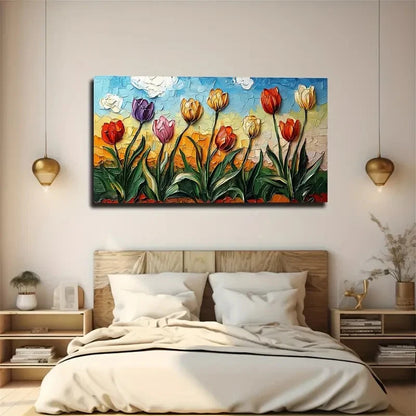 Draw Colorful Tulips Flowers Wall Art Canvas Office Home Room Framed 120x60cm