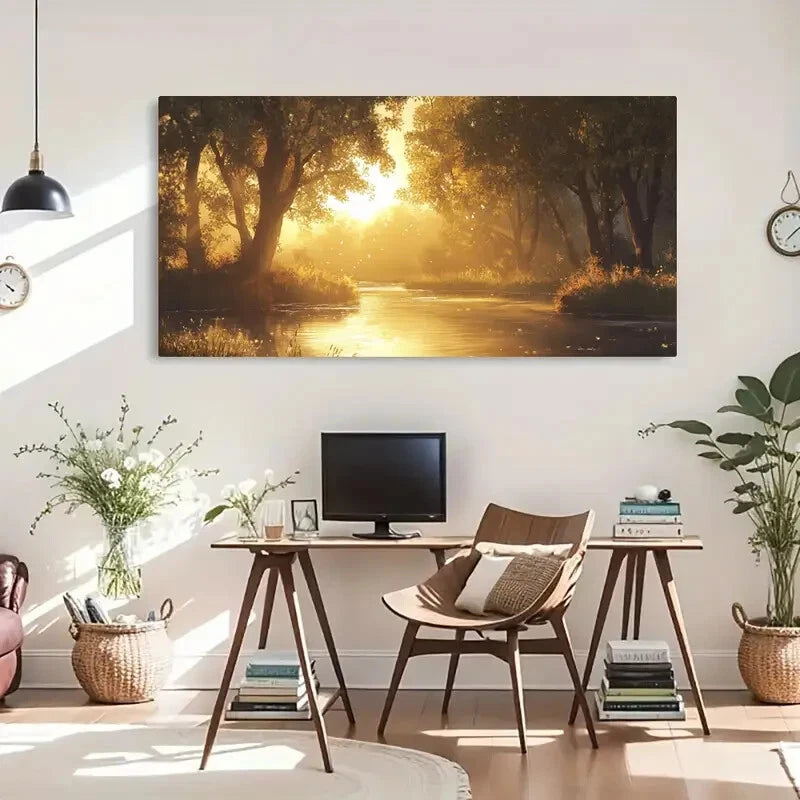 Golden Light Reflection Décor Wall Art Canvas Office Home Room Framed 120x60cm - Bella Home Decor