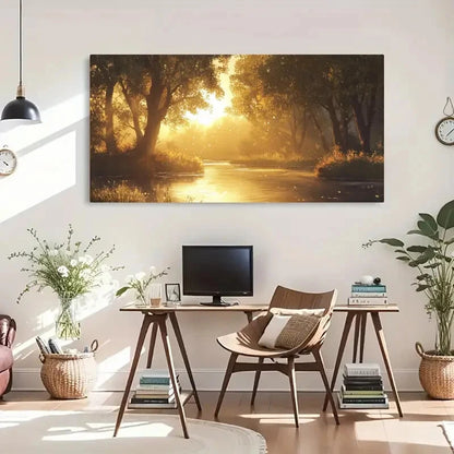 Golden Light Reflection Décor Wall Art Canvas Office Home Room Framed 120x60cm - Bella Home Decor