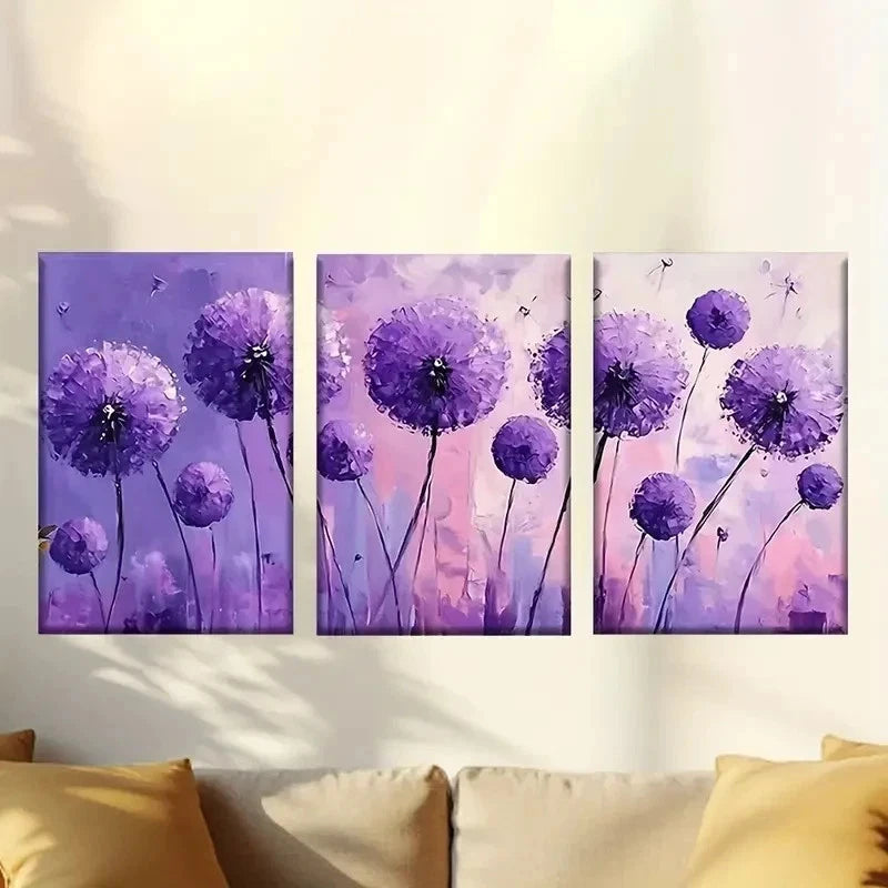 3pcs Purple Flower Painting on Canvas Wall Art Set Canvas Framed 40x60cm - High Quality Print 100% Australian Made Wall Canvas Ready to Hang