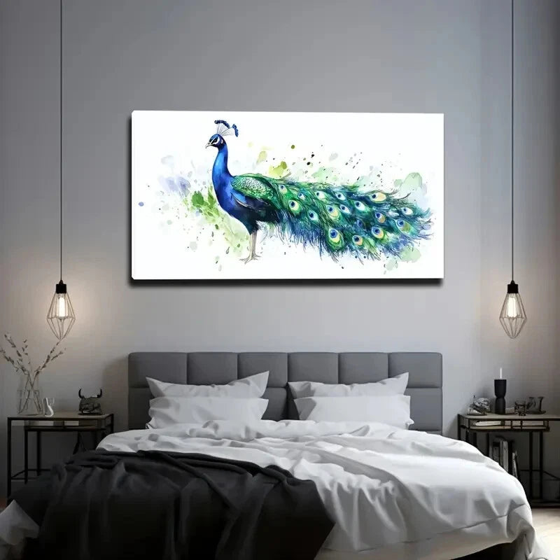 Peacock Nordic Style Décor Wall Art Canvas Office Home Room Framed 120x60cm - Bella Home Decor