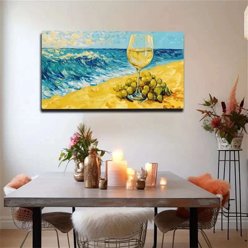 Modern Beach Scene Grapes Wall Art Canvas Office Home Room Framed 120x60cm