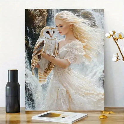 Beautiful Woman with Blonde Hair And a White Dress 40x60cm Metal Print Ready to Hang