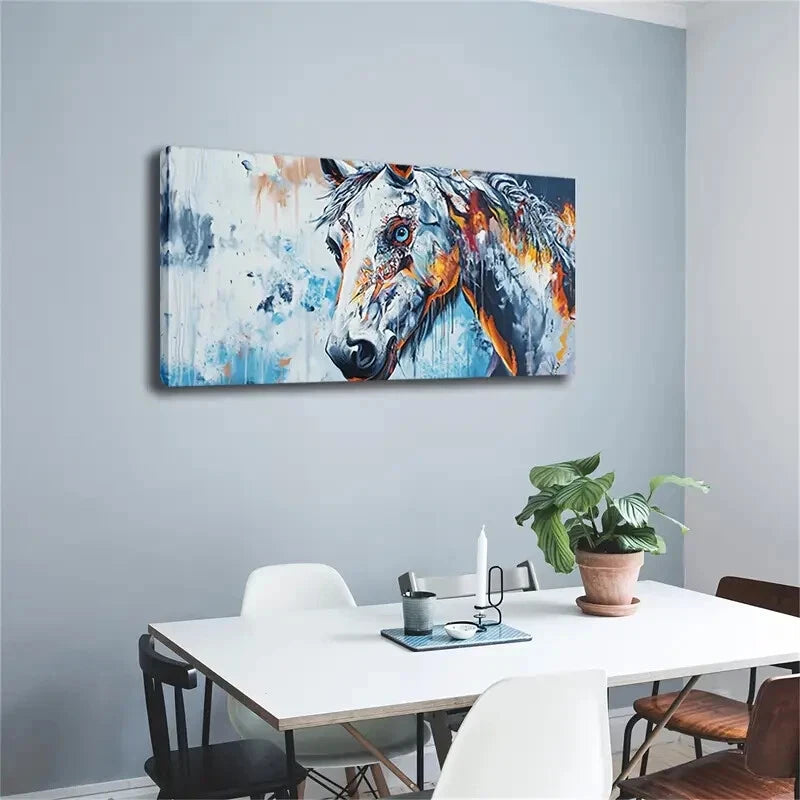 Abstract Horse Head Orange Wall Art Canvas Office Home Room Framed 120x60cm - Bella Home Decor