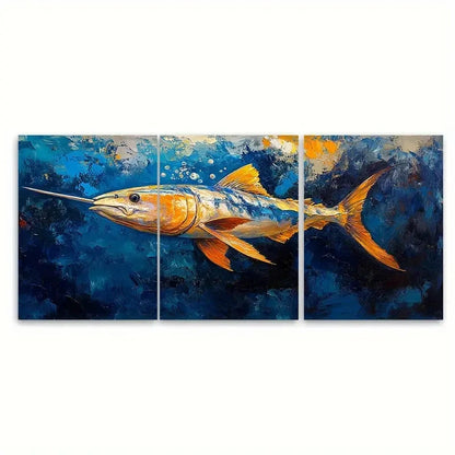 3pcs Swordfish Painting Sea Animals RO\ Wall Art Set Canvas Framed 60x90cm - High Quality Print 100% Australian Made Wall Canvas Ready to Hang