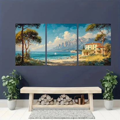 3pcs Long Landscape Seacoast Vintage Perfect Wall Art Set Canvas Framed 50x70cm - High Quality Print 100% Australian Made Wall Canvas Ready to Hang - Bella Home Decor