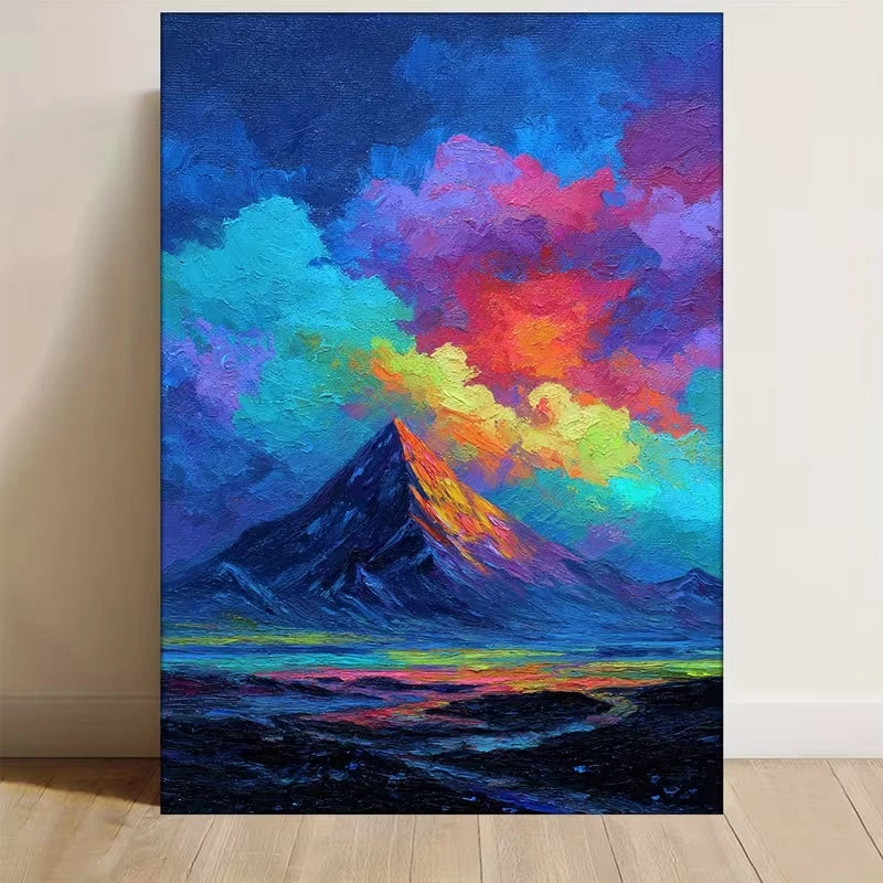 Neon Volcano Eruption Painting  60x90cm Metal Print Ready to Hang