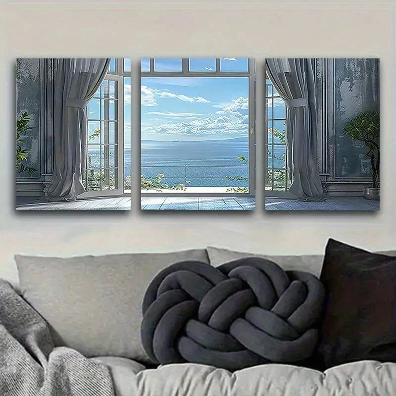 3pcs Ocean View Room Decor Wall Art Set Canvas Framed 60x90cm - High Quality Print 100% Australian Made Wall Canvas Ready to Hang - Bella Home Decor
