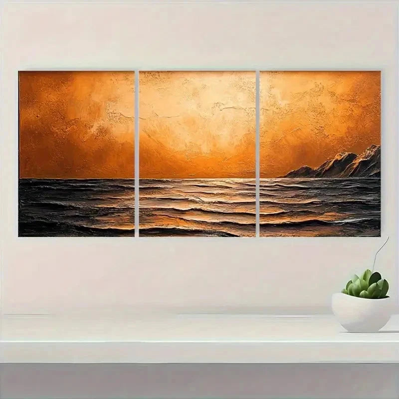 3pcs Brown Texture Palette Knife Painting Q  Wall Art Set Canvas Framed 50x70cm - High Quality Print 100% Australian Made Wall Canvas Ready to Hang - Bella Home Decor