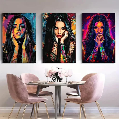 3pcs Abstract Female Face Graffiti AFF  Wall Art Set Canvas Unframed - High Quality Print 100% Australian Made Wall Canvas - Bella Home Decor