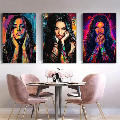 3pcs Abstract Female Face Graffiti AFF  Wall Art Set Canvas Unframed - High Quality Print 100% Australian Made Wall Canvas - Bella Home Decor