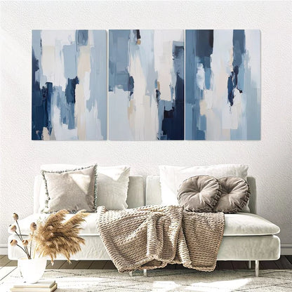 3pcs Modern Navy Blue Abstract Wall Art Set Canvas Framed 50x70cm - High Quality Print 100% Australian Made Wall Canvas Ready to Hang