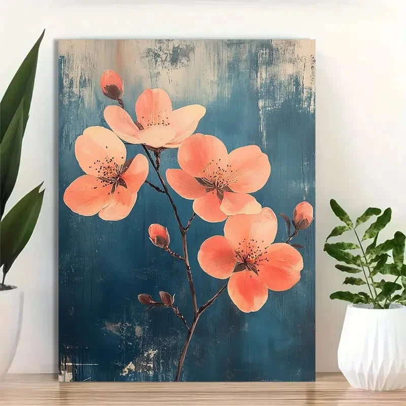 Beautiful Floral Design with Soft Lines Painting 40x60cm Metal Print Ready to Hang
