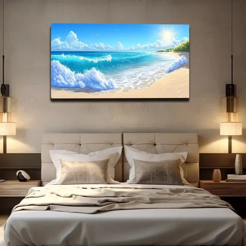 Early Morning Deserted Beach Wall Art canvas office home room framed 120x60cm