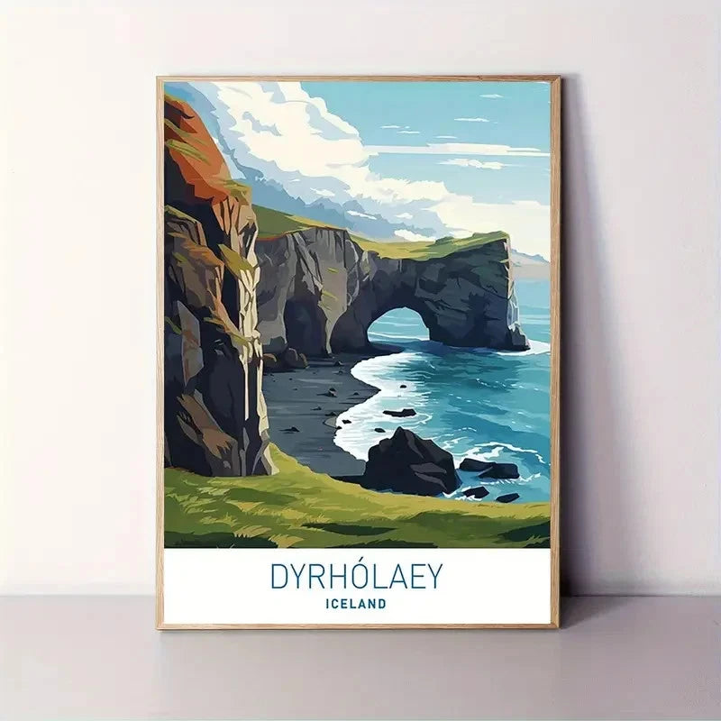 Dyrhólaey Iceland Vibrant Coastal Landscape Travel Poster Print Wall Art