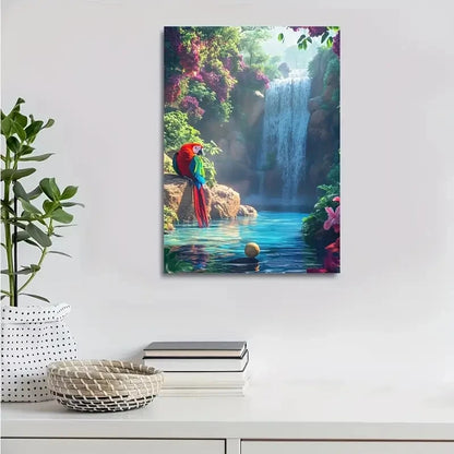 Parrot Playing with Ball Near Crystal Painting 40x60cm Metal Print Ready to Hang - Bella Home Decor