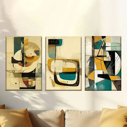 3pcs Yellow is for abstract shapes and lines  Wall Art Set Canvas Unframed - High Quality Print 100% Australian Made Wall Canvas