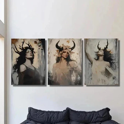 3pcs Mysterious Dark Goddess Decoration Wall Art Canvas Unframed - High Quality Print 100% Australian Made Wall Canvas
