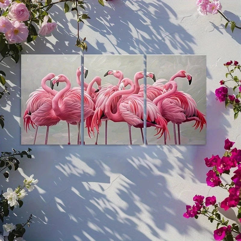 3pcs Unique Flamingos Landscape in Groups Metal Print Ready to Hang Art