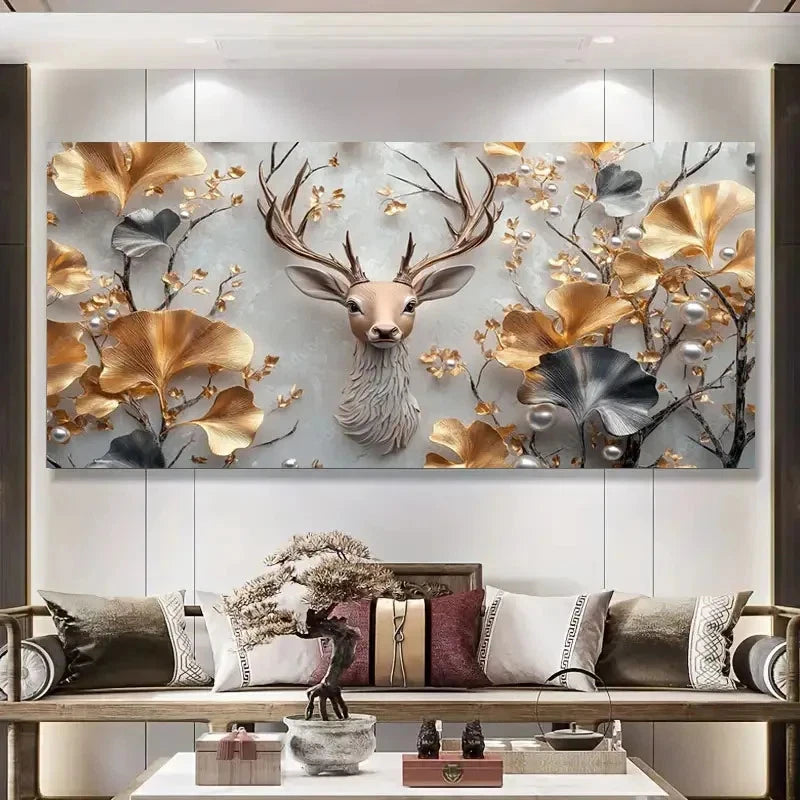 Decoration Retro Xinglin Deer Wall Art Canvas Office Home Room Framed 120x60cm