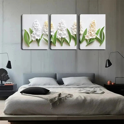 3pcs Hyacinth Floral Botanical White Perfect Wall Art Set Canvas Framed 60x90cm - High Quality Print 100% Australian Made Wall Canvas Ready to Hang - Bella Home Decor