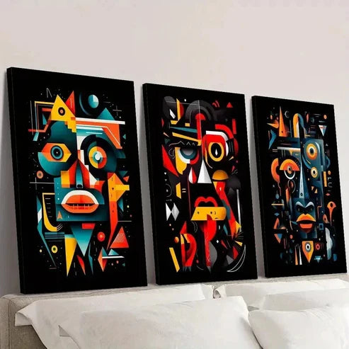 3pcs Geometric Human Face Illustration Wall Art Canvas Unframed – High Quality Print 100% Australian Made Wall Canvas - Bella Home Decor