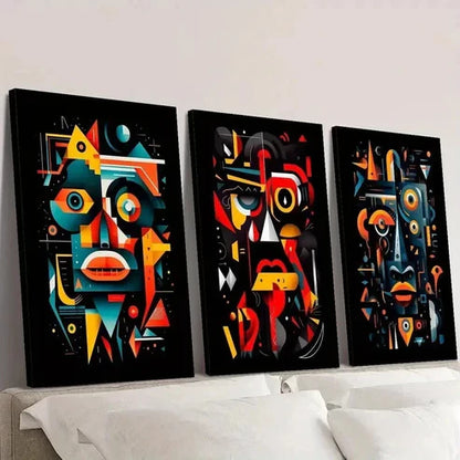 3pcs Geometric Human Face Illustration Wall Art Canvas Unframed – High Quality Print 100% Australian Made Wall Canvas - Bella Home Decor