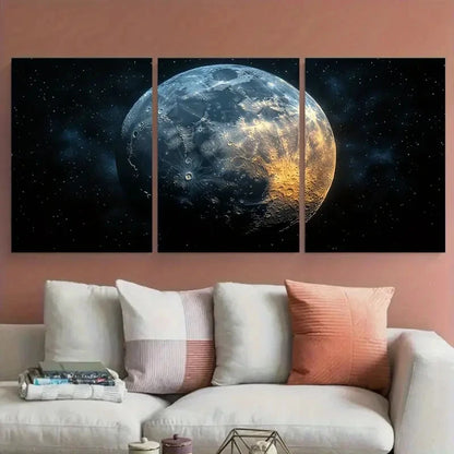 3pcs Detailed Lunar Surface With Stars Perfect Wall Art Set Canvas Framed 60x90cm - High Quality Print 100% Australian Made Wall Canvas Ready to Hang - Bella Home Decor