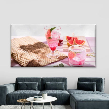 Fruity Pink Gin Beverage Wall Art Canvas Office Home Room Framed 120x60cm