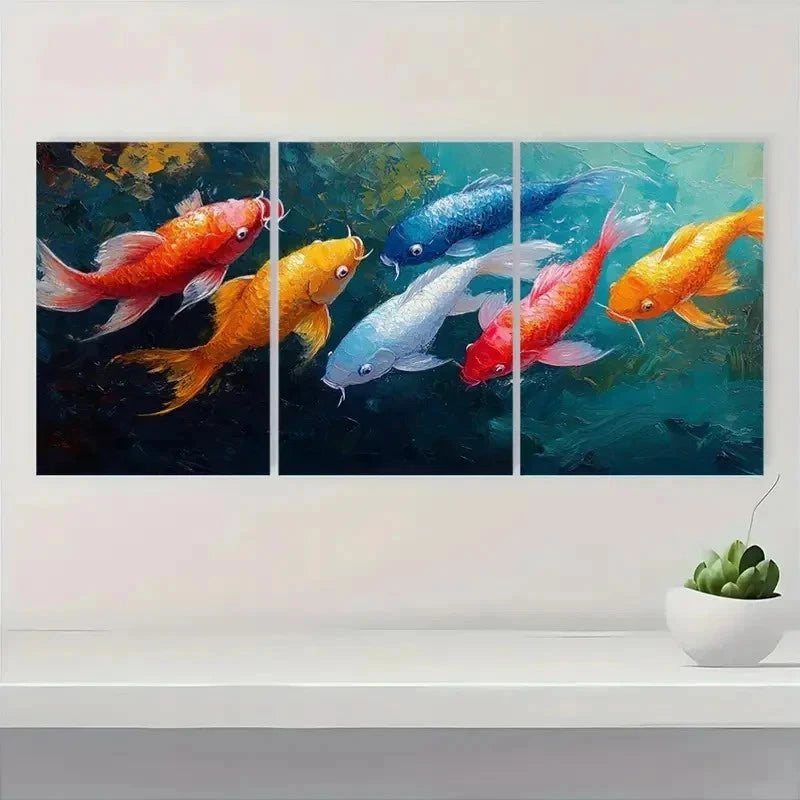 3pcs Vibrant Koi Fish Seascape Design D  Wall Art Set Canvas Framed 40x60cm - High Quality Print 100% Australian Made Wall Canvas Ready to Hang - Bella Home Decor