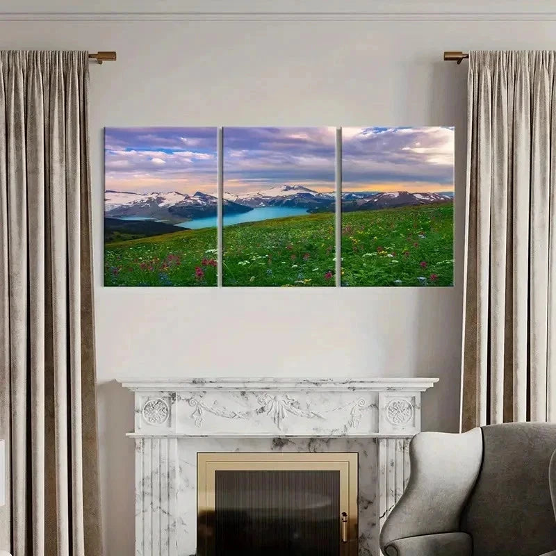 3pcs Vibrant Mountain & Meadow Landscape Wall Art Set Canvas Framed 50x70cm - High Quality Print 100% Australian Made Wall Canvas Ready to Hang