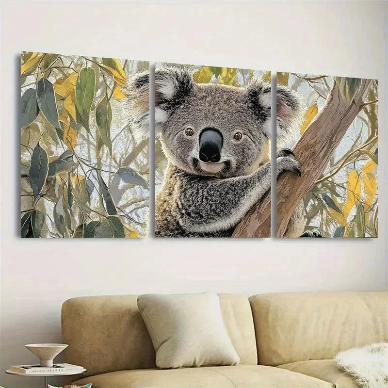 3pcs The Classic Koala A Stamp of Nostalgia Wall Art Set Canvas Framed 50x70cm - High Quality Print 100% Australian Made Wall Canvas Ready to Hang - Bella Home Decor