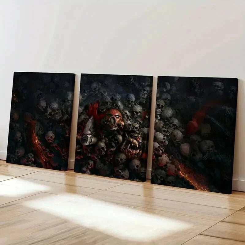 3pcs Fantasy Figures Skeletons Game Characters Wall Art Set Canvas Framed 40x60cm - High Quality Print 100% Australian Made Wall Canvas Ready to Hang - Bella Home Decor