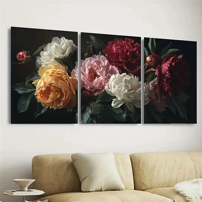 3pcs Rustic Vintage Moody Peonies Floral Art Wall Art Set Canvas Framed 40x60cm - High Quality Print 100% Australian Made Wall Canvas Ready to Hang