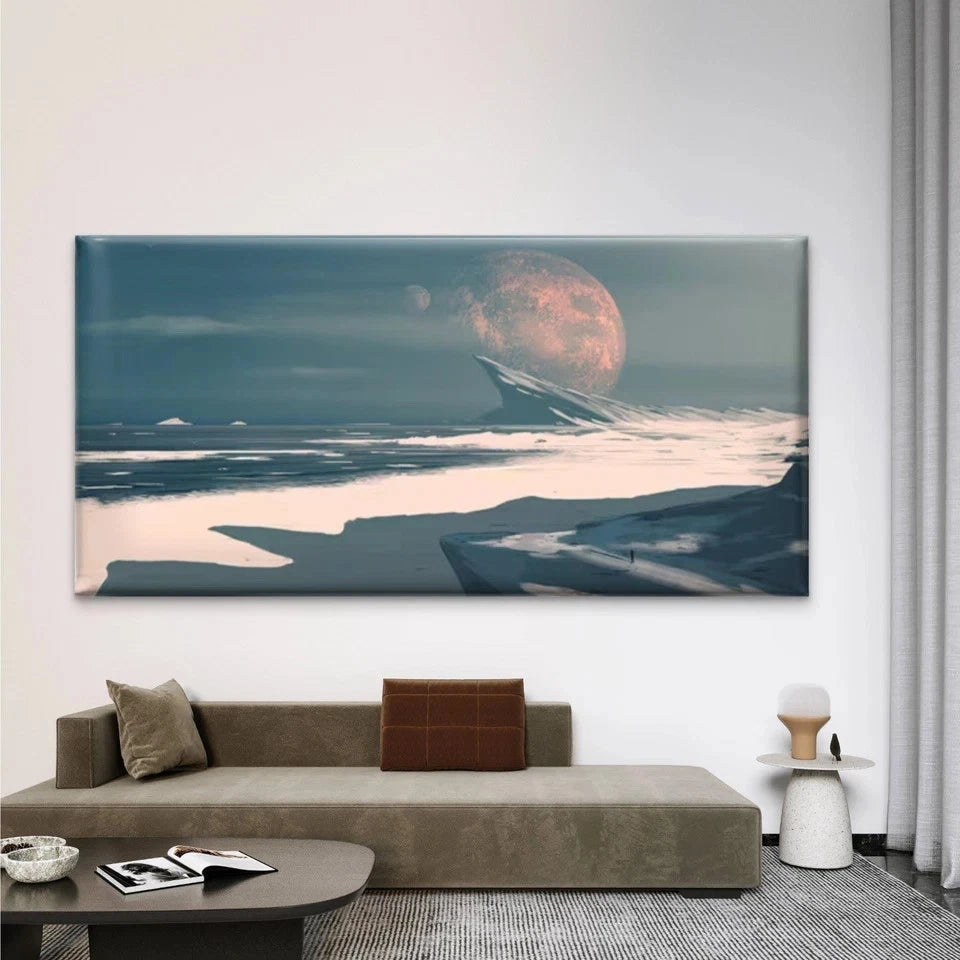 Moonlit Ocean & Seaside Wall Art Canvas Office Home Room Framed 120x60cm