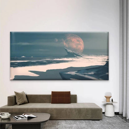 Moonlit Ocean & Seaside Wall Art Canvas Office Home Room Framed 120x60cm