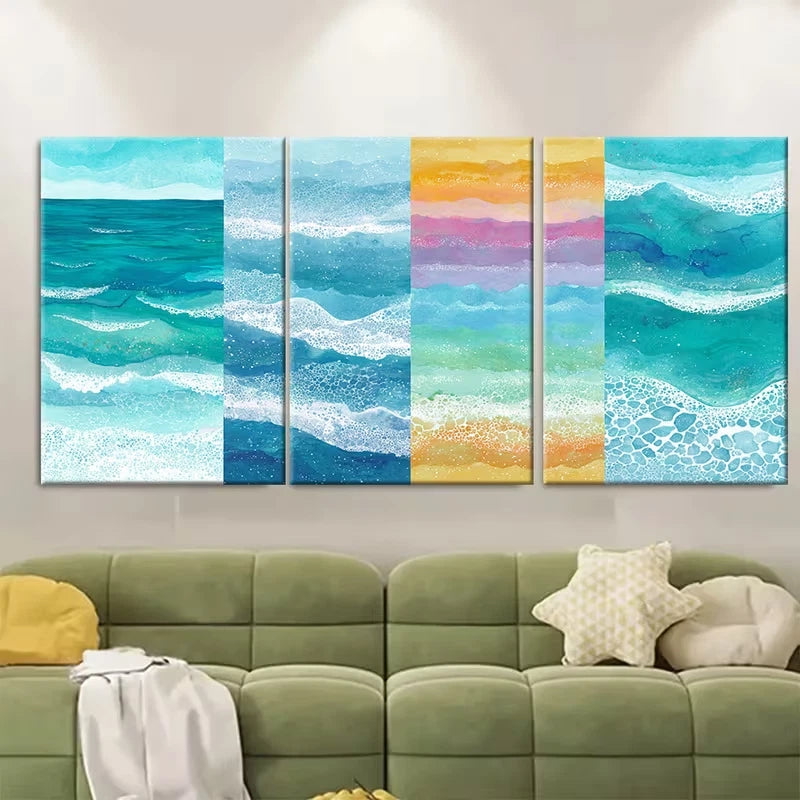 3pcs Serene Beach House Window Watercolor Scenes Metal Print Ready to Hang Art