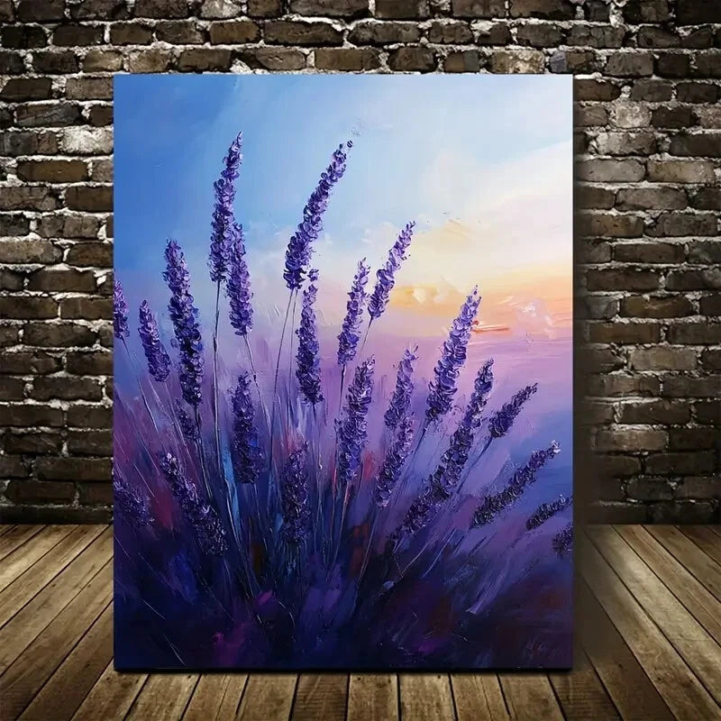 Beautiful Serene Purple Lavender Field Painting 40x60cm Metal Print Ready to Hang - Bella Home Decor