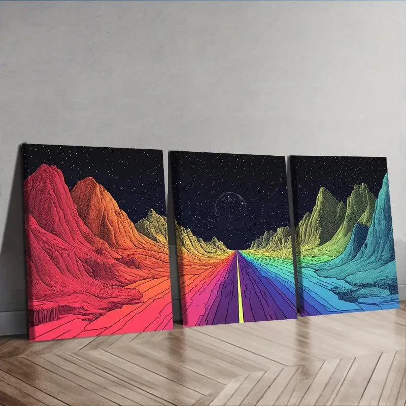 3pcs Rainbow-Colored Path in the Sky Wall Art Set Canvas Framed 50x70cm - High Quality Print 100% Australian Made Wall Canvas Ready to Hang - Bella Home Decor