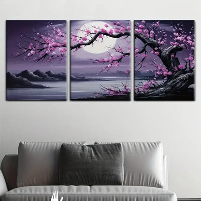 3pcs Moonlit Trees And Plum Blossoms Perfect Wall Art Set Canvas Framed 40x60cm - High Quality Print 100% Australian Made Wall Canvas Ready to Hang - Bella Home Decor