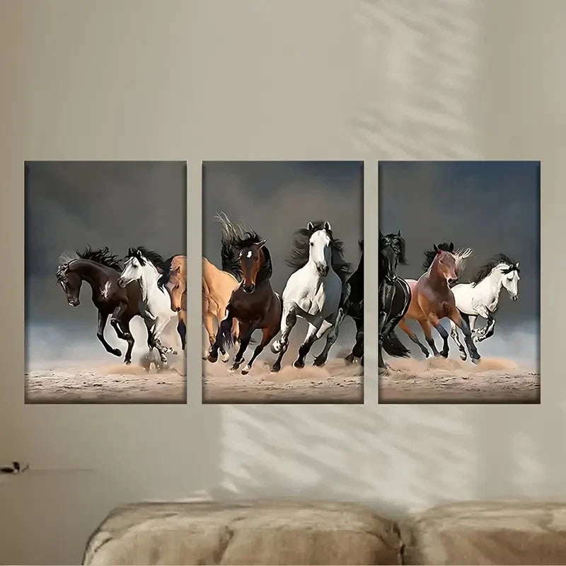 3pcs a Group of Horses Running in The Sand Wall Art Set Canvas Framed 60x90cm - High Quality Print 100% Australian Made Wall Canvas Ready to Hang - Bella Home Decor